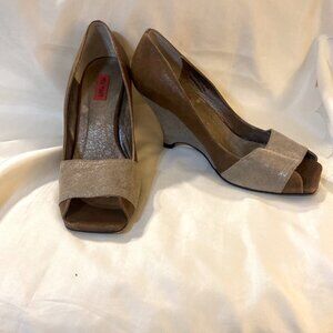 Miz Mooz Gold Tan Perp Toe Wedge